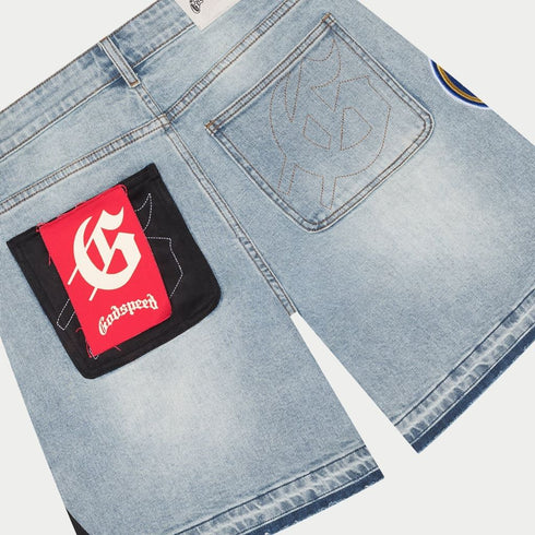 GODSPEED Patchwork Denim Shorts Mens Apparel