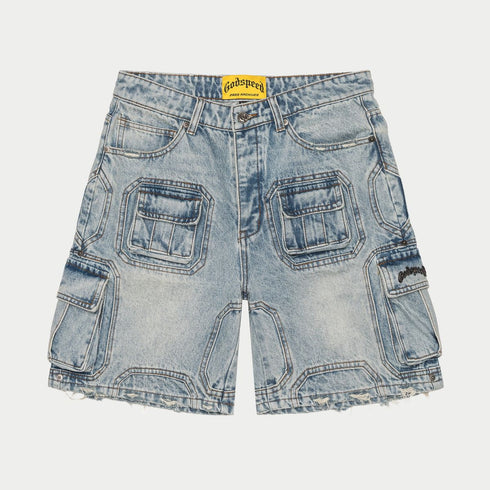 GODSPEED Octagon Cargo Denim Shorts Mens Apparel