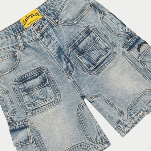 GODSPEED Octagon Cargo Denim Shorts Mens Apparel