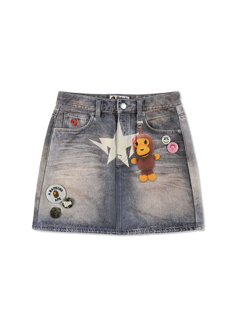 BAPE Fake Print Multi Logo Denim Skirt Women's Apparel