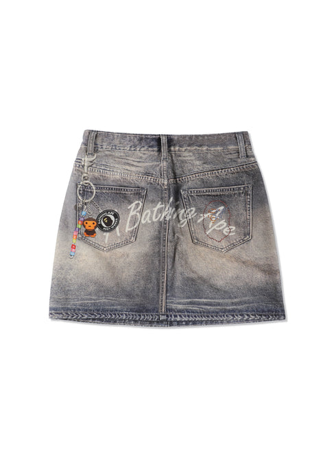 BAPE Fake Print Multi Logo Denim Skirt Women's Apparel