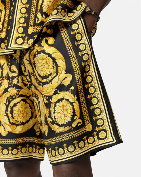 VERSACE Barocco Silk Shorts Mens Apparel