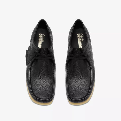 CLARKS Wallabee Black Leather Embossed Men's Sneakers