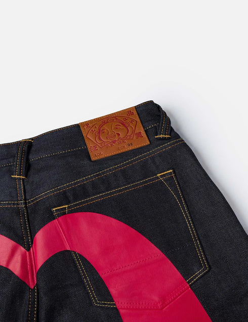 EVISU Red Daicock Printed Loose Fits Jeans #2038 Mens Apparel