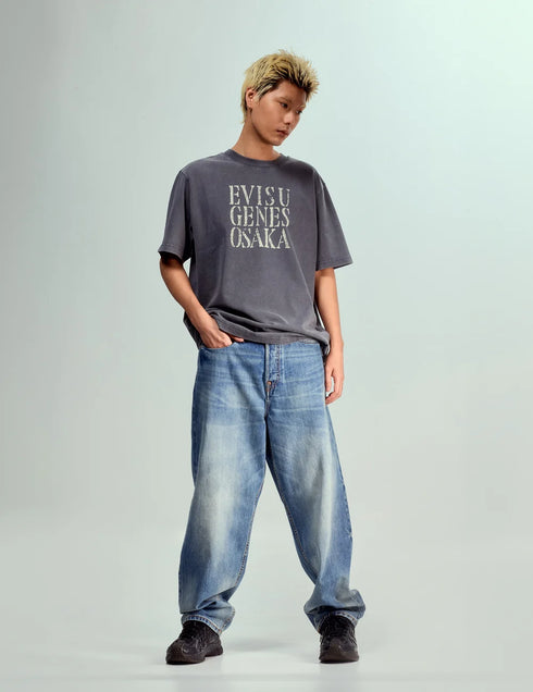 EVISU Ecru Daicock Print Loose Fit Jeans #2038 Men’s Apparel