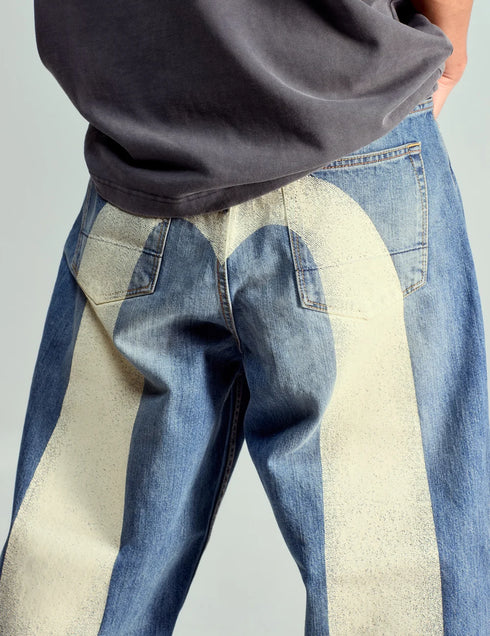 EVISU Ecru Daicock Print Loose Fit Jeans #2038 Men’s Apparel