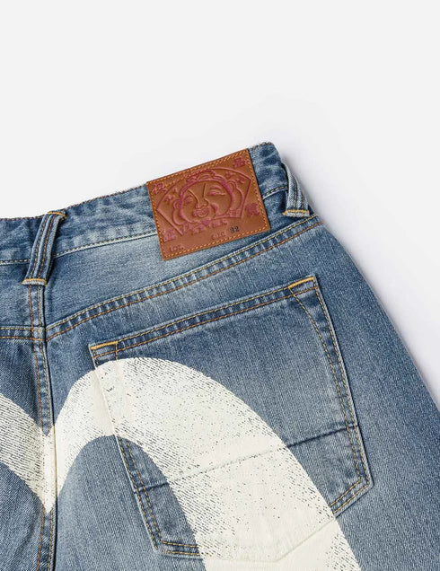 EVISU Ecru Daicock Print Loose Fit Jeans #2038 Men’s Apparel