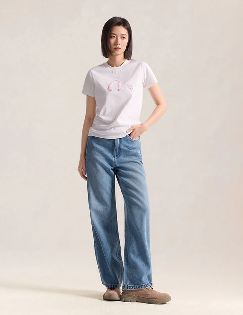 EVISU Light Pink Washed Daicock Straight Pants Women’s Apparel