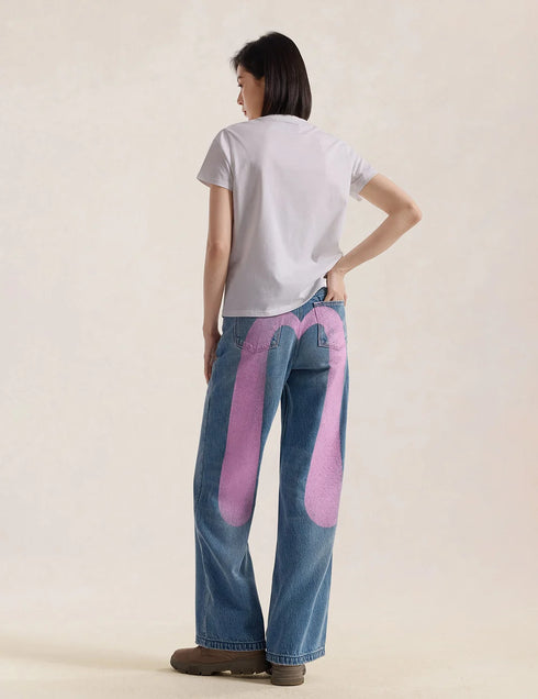 EVISU Light Pink Washed Daicock Straight Pants Women’s Apparel