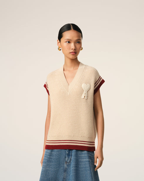 AMI PARIS Wool Ribbed Sleeveless V Neck Sweater Unisex Apparel
