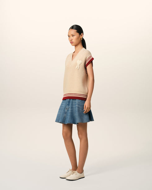 AMI PARIS Wool Ribbed Sleeveless V Neck Sweater Unisex Apparel