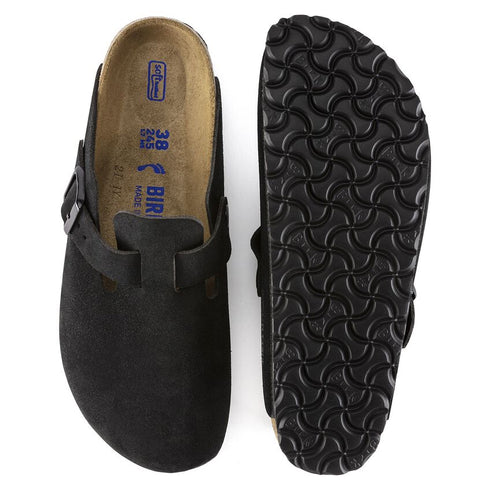 BIRKENSTOCK Boston Black Suede Sfb Unisex Slides