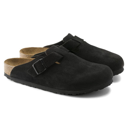 BIRKENSTOCK Boston Black Suede Sfb Unisex Slides