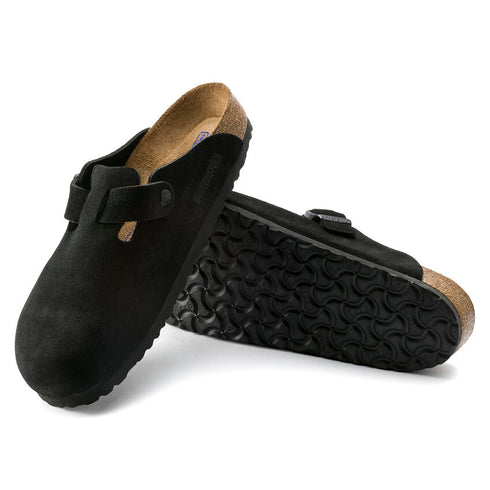 BIRKENSTOCK Boston Black Suede Sfb Unisex Slides