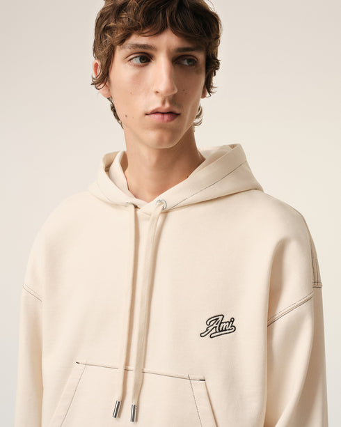 AMI PARIS Beige Cotton Hoodie Ami Signature Unisex Apparel