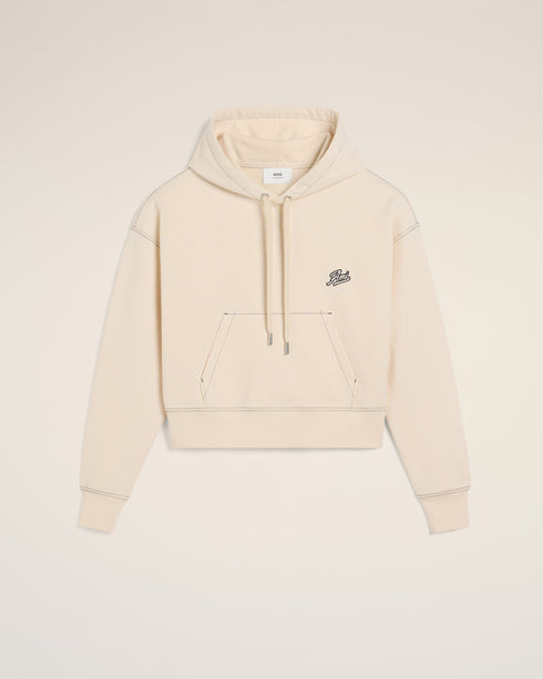 AMI PARIS Beige Cotton Hoodie Ami Signature Unisex Apparel