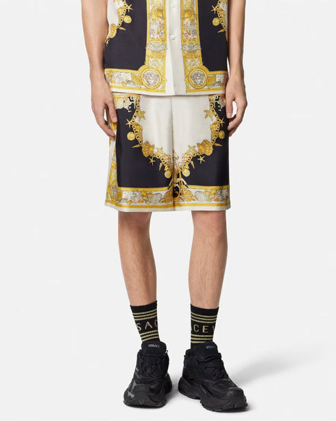 VERSACE Coral Theatre Silk Shorts Mens Apparel