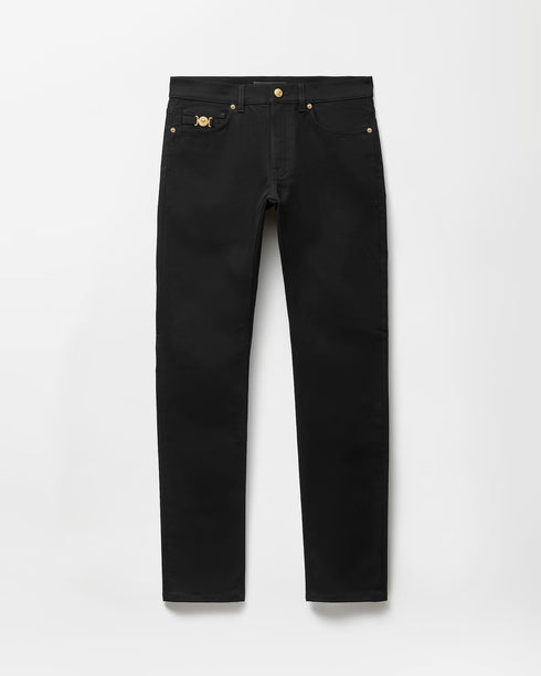 VERSACE Pant Denim Reactive Black Strech Fabric Men's Apparel