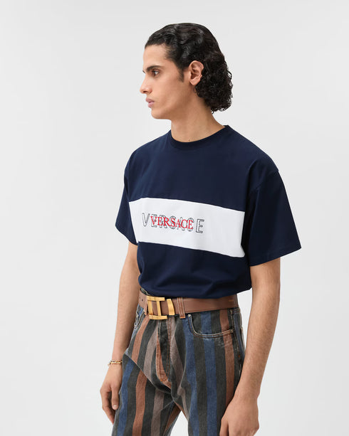 VERSACE Intarsia Cotton-Jersey Regular T-shirt Men's Apparel