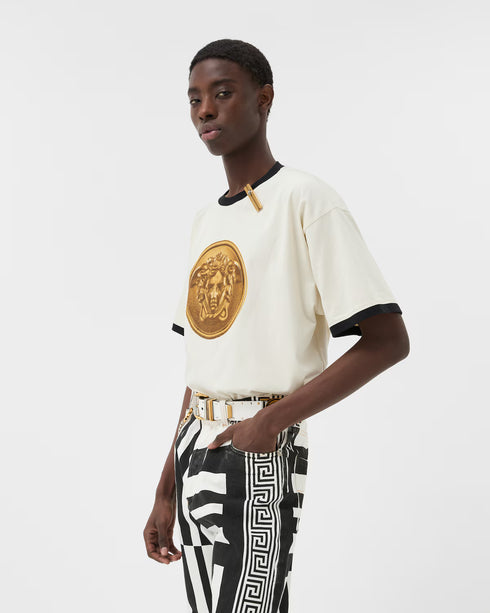 VERSACE Printed Cotton-Jersey Regular T-Shirt Men's Apparel