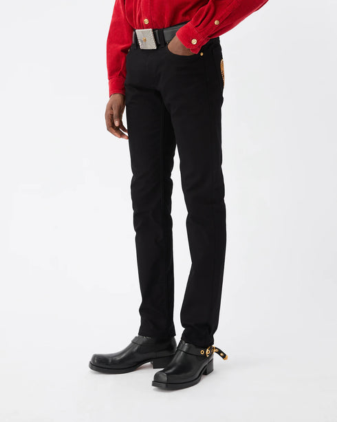 VERSACE Embroidered-Detail Slim Jeans Men's Apparel