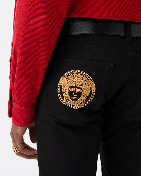 VERSACE Embroidered-Detail Slim Jeans Men's Apparel