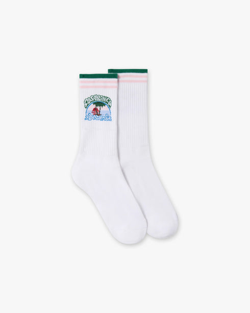 CASABLANCA White Palm Tree Emblem Socks Accessories