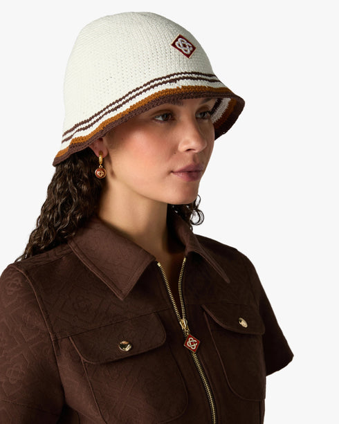 CASABLANCA White & Brown Stripe Crochet Hat Accessories