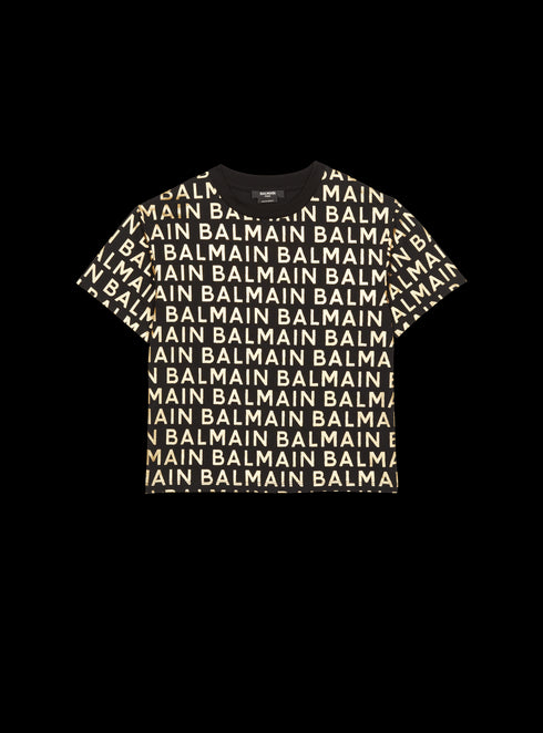 BALMAIN S/s Tee W/ Gold Allover Logo Kids Apparel