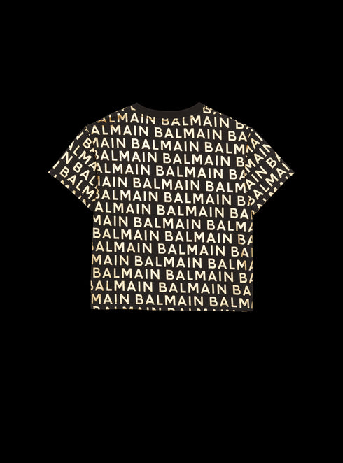 BALMAIN S/s Tee W/ Gold Allover Logo Kids Apparel