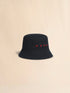 MARNI Black organic gabardine bucket hat with embroidered logo Accessories