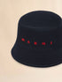 MARNI Black organic gabardine bucket hat with embroidered logo Accessories