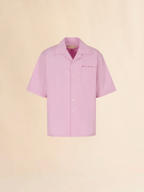 MARNI Pink poplin bowling shirt with peeping Marni logo Men's Apparel