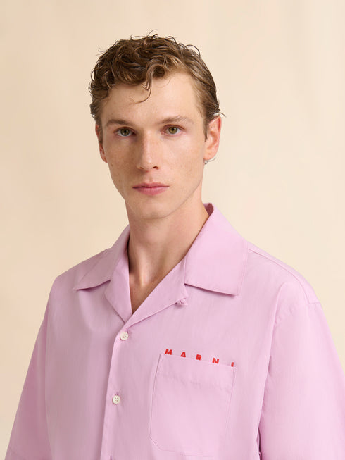 MARNI Pink poplin bowling shirt with peeping Marni logo Men's Apparel