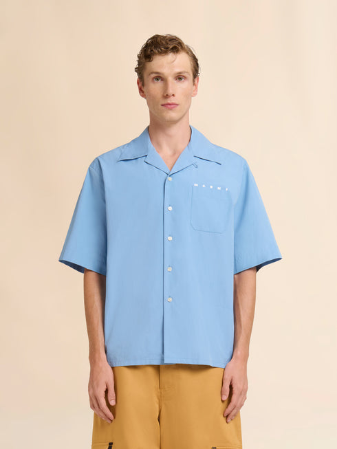MARNI Blue poplin bowling shirt with peeping Marni logo Men's Apparel