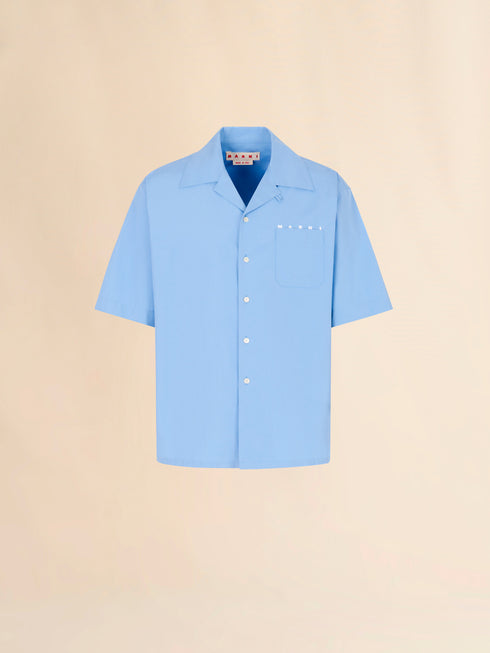 MARNI Blue poplin bowling shirt with peeping Marni logo Men's Apparel