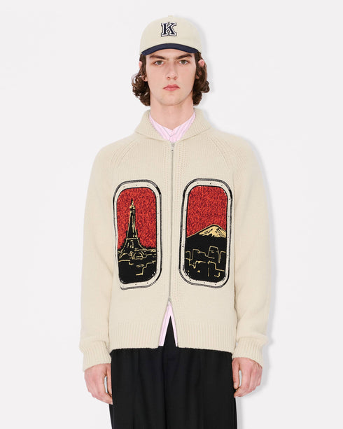 KENZO 'KENZO City' embroidered zipped knitted cardigan in wool cotton Mens Apparel