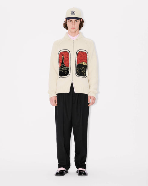 KENZO 'KENZO City' embroidered zipped knitted cardigan in wool cotton Mens Apparel