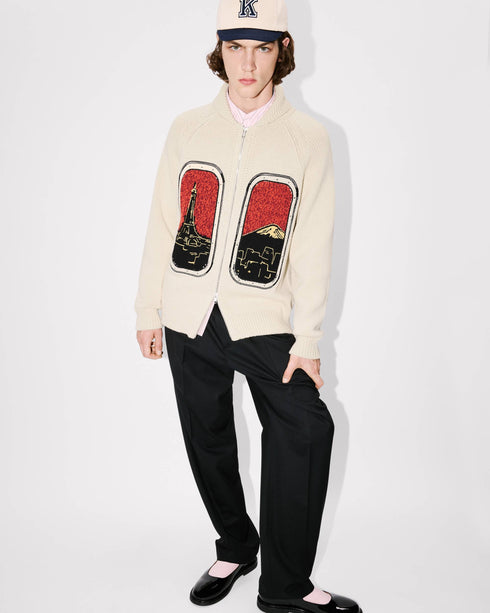 KENZO 'KENZO City' embroidered zipped knitted cardigan in wool cotton Mens Apparel