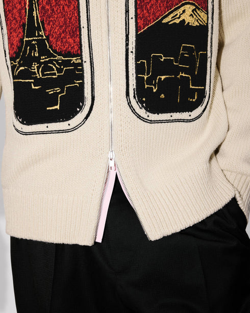 KENZO 'KENZO City' embroidered zipped knitted cardigan in wool cotton Mens Apparel