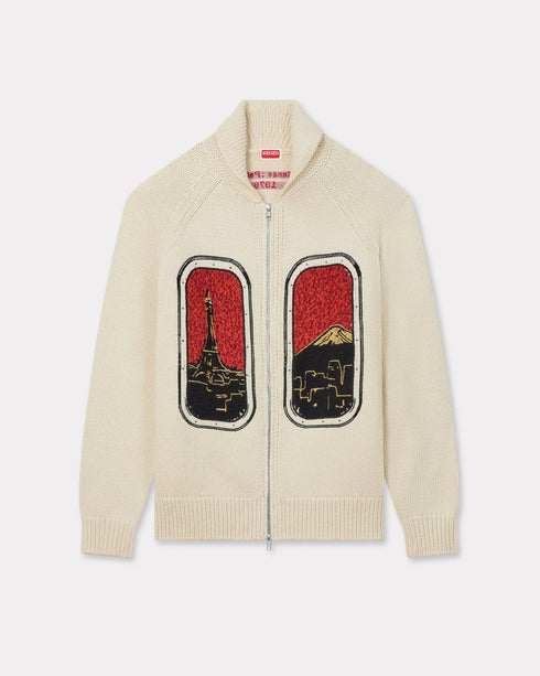 KENZO 'KENZO City' embroidered zipped knitted cardigan in wool cotton Mens Apparel