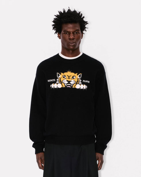 KENZO 'KENZO Happy Tiger' embroidered jumper in cotton and Merino wool Mens Apparel