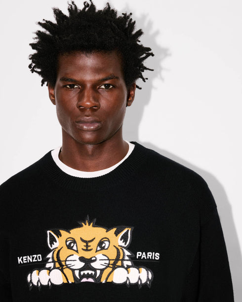 KENZO 'KENZO Happy Tiger' embroidered jumper in cotton and Merino wool Mens Apparel