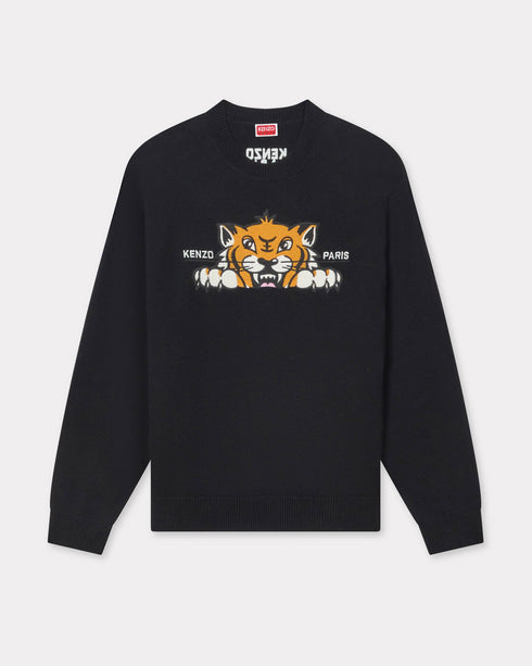 KENZO 'KENZO Happy Tiger' embroidered jumper in cotton and Merino wool Mens Apparel