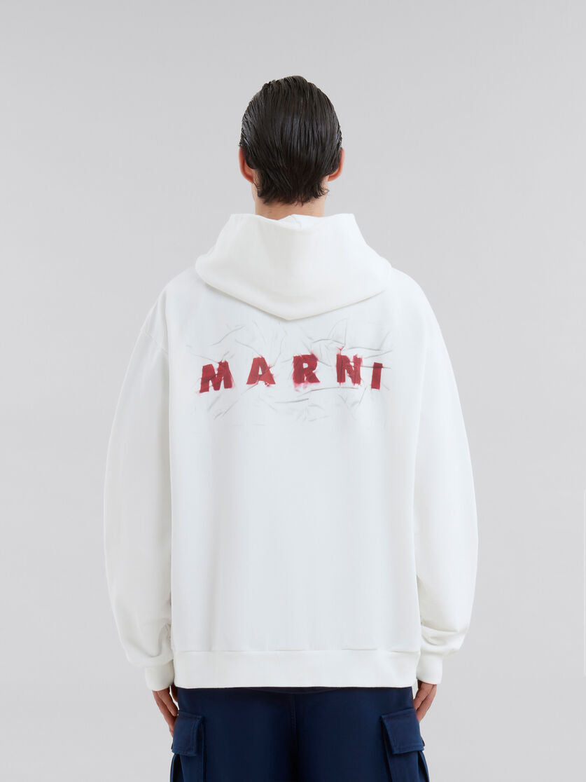 MARNI LOGO ORGANIC SWEATSHIRT 40 スウェット Blue organic cotton hoodie with mini Marni print | Marni