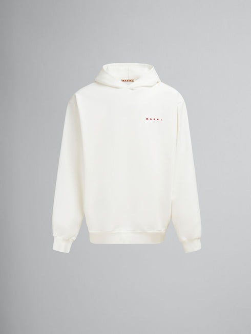 MARNI White organic cotton hoodie with wrinkled Marni logo Mens Apparel