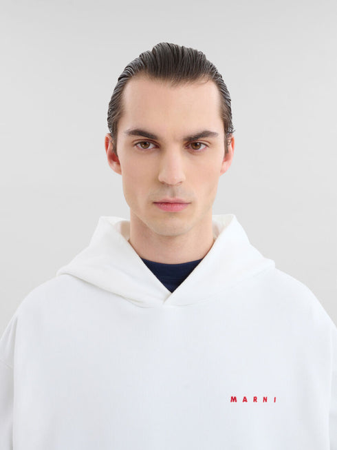 MARNI White organic cotton hoodie with wrinkled Marni logo Mens Apparel