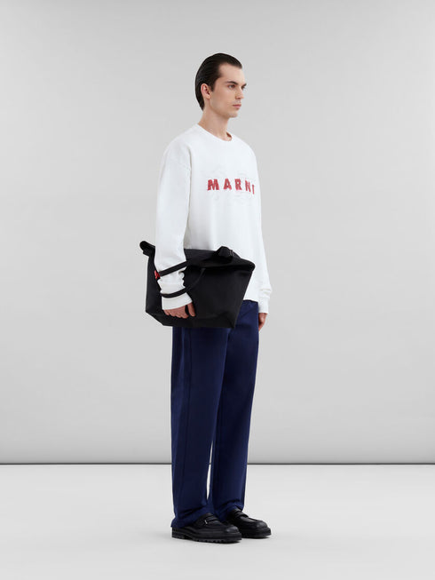 MARNI White organic cotton sweatshirt with wrinkled Marni logo Mens Apparel