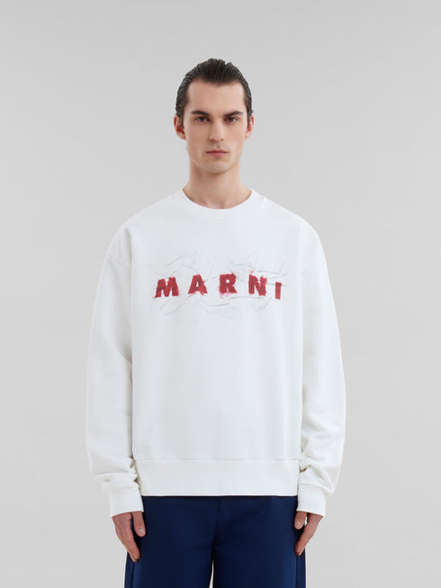 MARNI White organic cotton sweatshirt with wrinkled Marni logo Mens Apparel