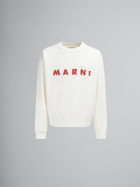 MARNI White organic cotton sweatshirt with wrinkled Marni logo Mens Apparel